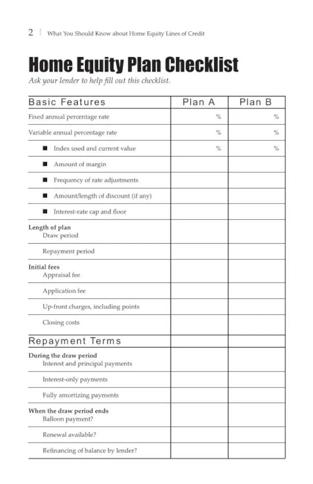 PDF Home Equity Plan Checklist
