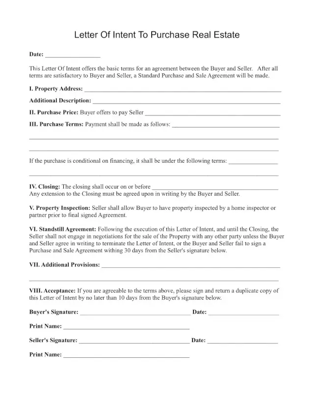 Residential Letter of Intent