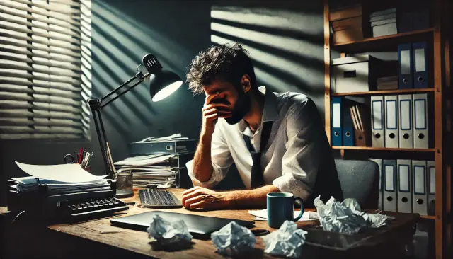 Overworked Man At Office Desk
